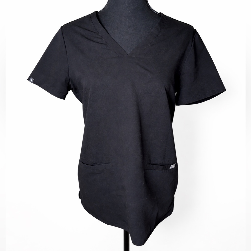 FIGS Technical Scrub Top Black V-Neck Stretch Medical Uniform Size S